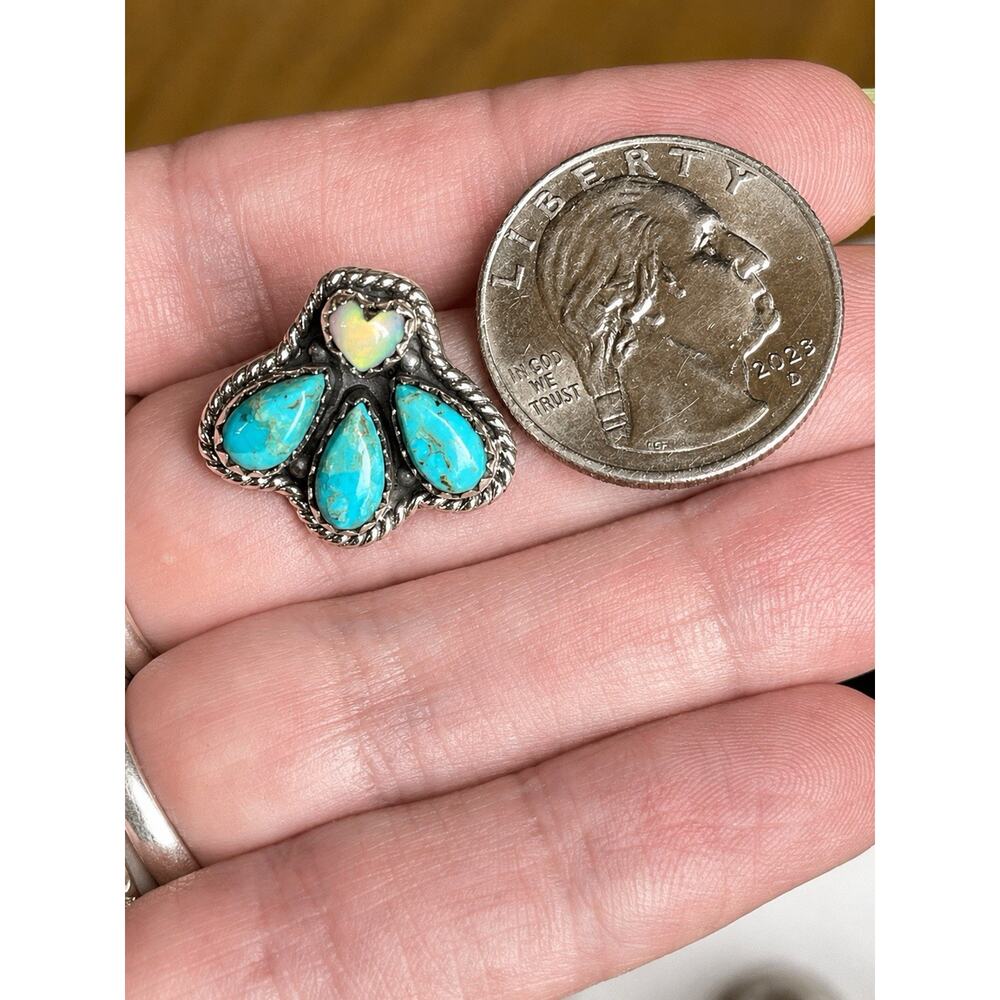 Turquoise Cluster Opal Sterling Silver Stud Earrings Southwest Western Boho - Picture 6 of 7